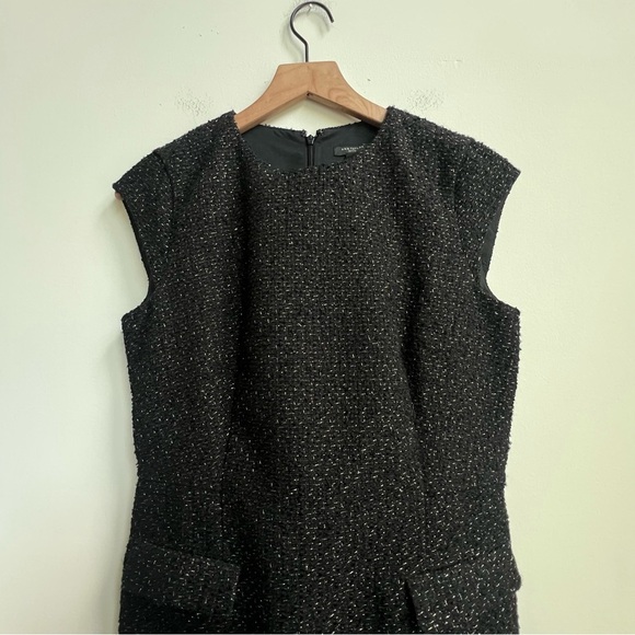 NEW $149 ANN TAYLOR BLACK SHIMMER TWEED Flap POCKET DRESS 6 Petite Money Chic - Picture 10 of 15